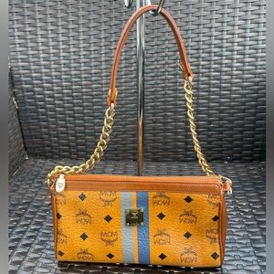 Authentic Vintage MCM Cognac Visetos  Coated Canvas shoulder pochette bag